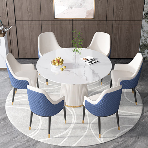 Sintered Stone White Table for Restaurant Luxury Round Dining Table with Pedestal Base