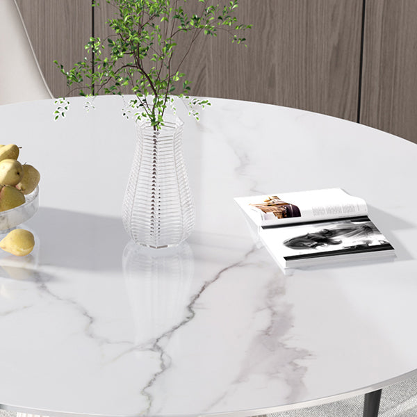 Sintered Stone White Table for Restaurant Luxury Round Dining Table with Pedestal Base