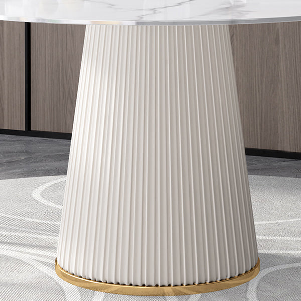 Sintered Stone White Table for Restaurant Luxury Round Dining Table with Pedestal Base