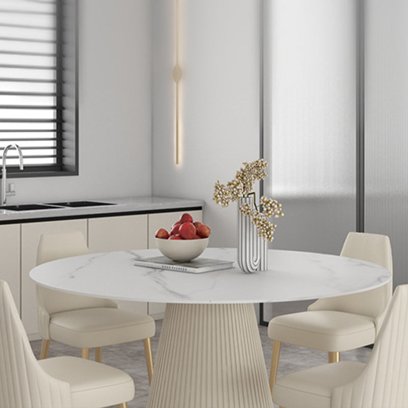 Modern Stone Top Dining Table Round Table with Wood Pedestal Base in White