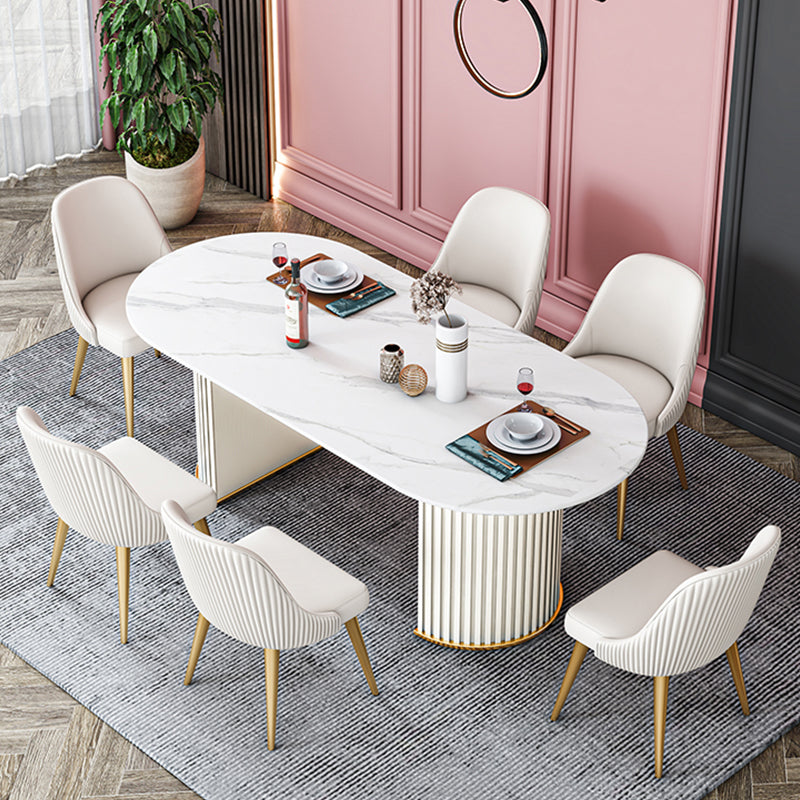 Stone Top Dining Table Contemporary Oval Dining Table with Sled Base