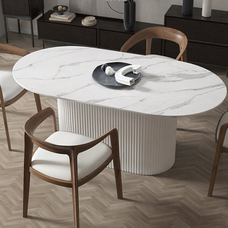 White Top Dining Table Traditional Luxury Oval Table with Pedestal Base