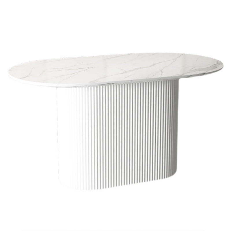 White Top Dining Table Traditional Luxury Oval Table with Pedestal Base