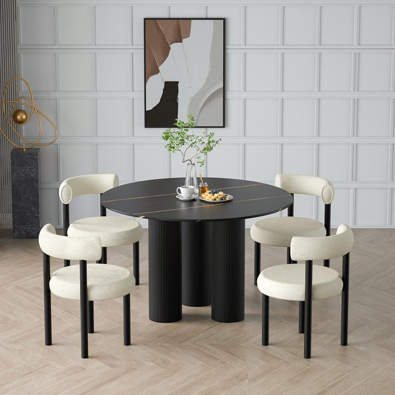 Mesa de comedor redonda contemporánea de piedra, acabado mate, mesa de 3 patas para cocina