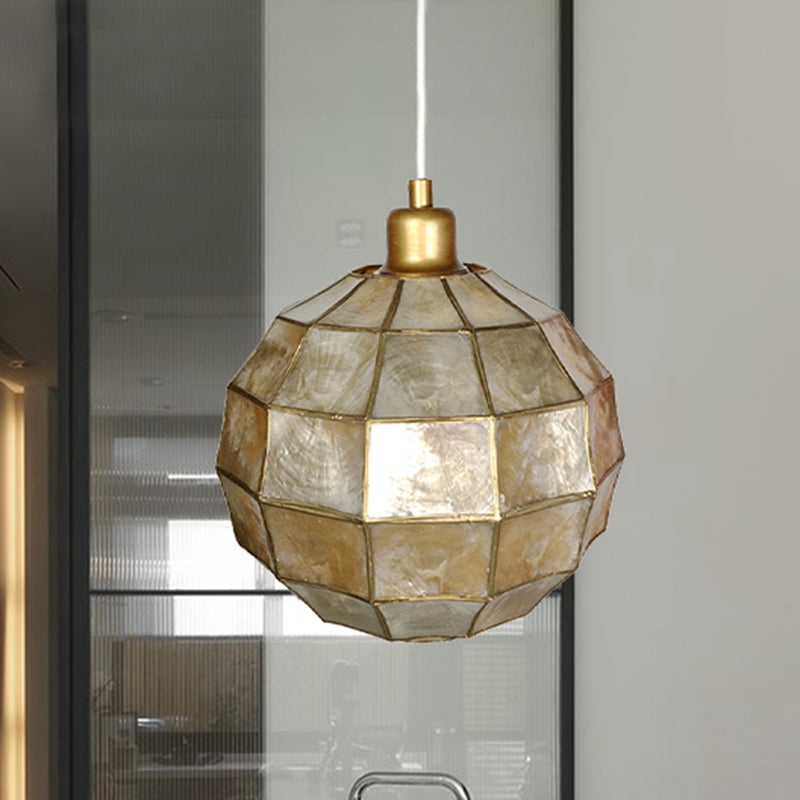 Gold Oval/Globe Techo colgante Luz Modernismo 1 Lámpara de colgilla de concha de luz para sala de estar