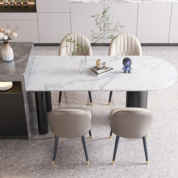 Modern Style Dining Table White Sintered Stone Dining Table with Metal Base for Kitchen