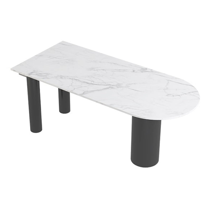 Modern Style Dining Table White Sintered Stone Dining Table with Metal Base for Kitchen