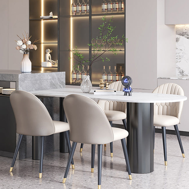 Modern Style Dining Table White Sintered Stone Dining Table with Metal Base for Kitchen