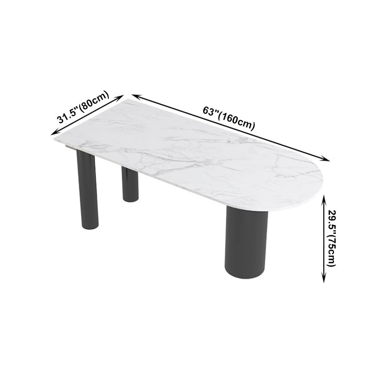 Modern Style Dining Table White Sintered Stone Dining Table with Metal Base for Kitchen