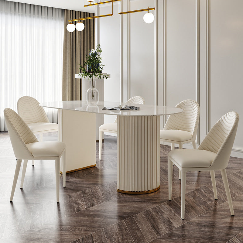 Traditional Luxury Dining Table Oval Sintered Stone White Dining Table for Home Use
