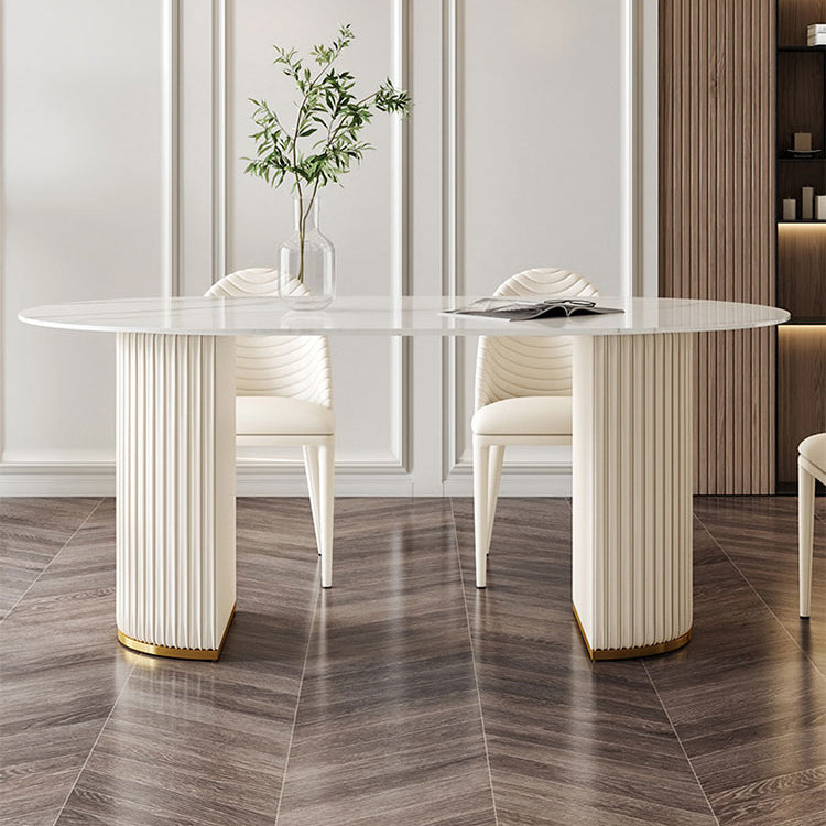 Traditional Luxury Dining Table Oval Sintered Stone White Dining Table for Home Use