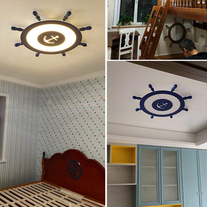 Circular Shape LED Ceiling Lamp Kids Style Iron 2 Lights Flush Mount for Bedroom