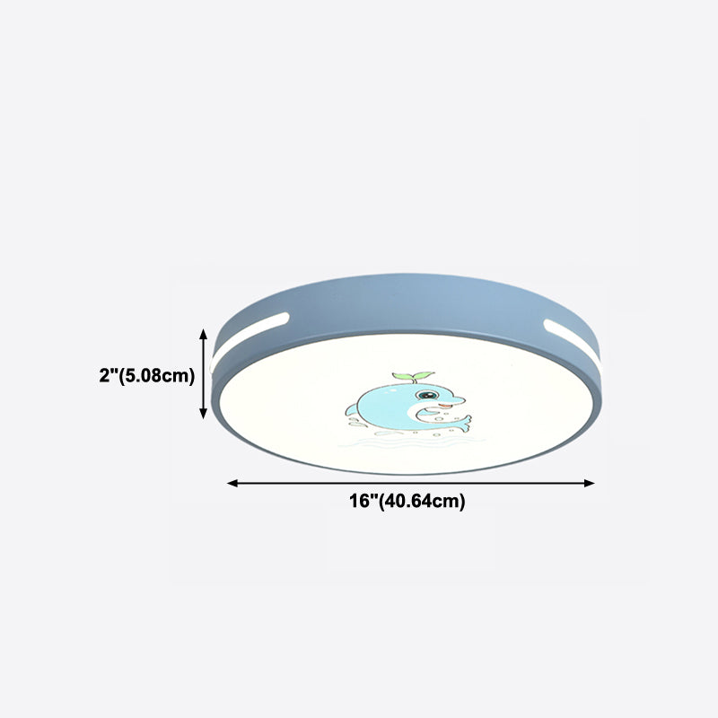 Round Shape LED Ceiling Lamp Kids Style Iron 1 Light Flush Mount for Dining Room