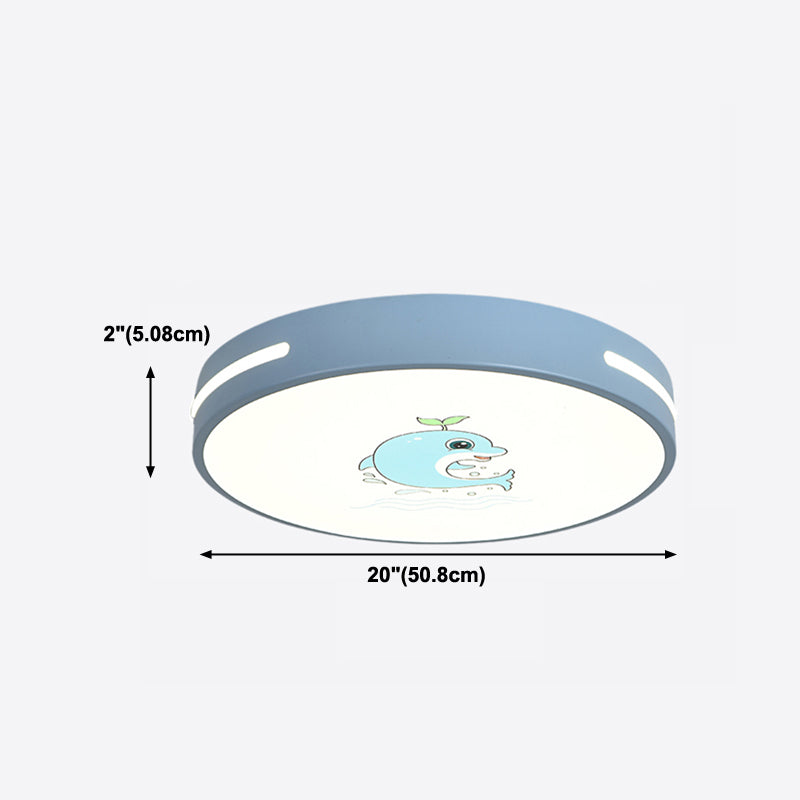 Round Shape LED Ceiling Lamp Kids Style Iron 1 Light Flush Mount for Dining Room