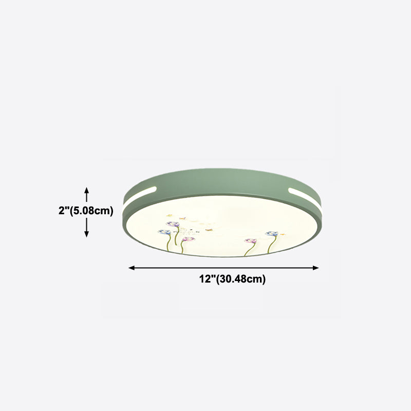 Round Shape LED Ceiling Lamp Kids Style Iron 1 Light Flush Mount for Dining Room