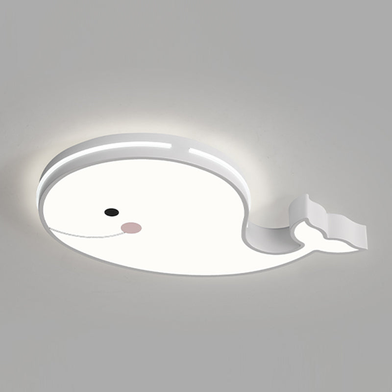 Whale Shape LED Ceiling Lamp Kids Style Iron 1 Light Flush Mount for Bedroom