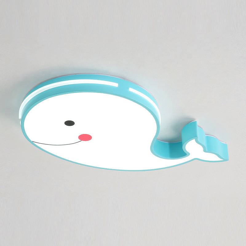 Whale Shape LED Ceiling Lamp Kids Style Iron 1 Light Flush Mount for Bedroom