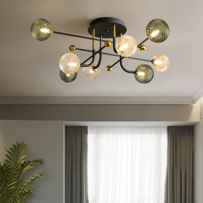 Glass Round Ceiling Light Fixture Modern Style Semi Flush Ceiling Light