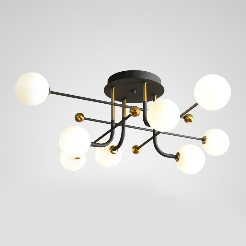 Glass Round Ceiling Light Fixture Modern Style Semi Flush Ceiling Light
