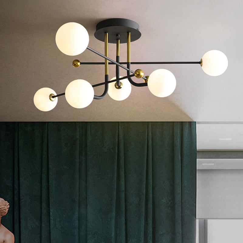 Glass Round Ceiling Light Fixture Modern Style Semi Flush Ceiling Light
