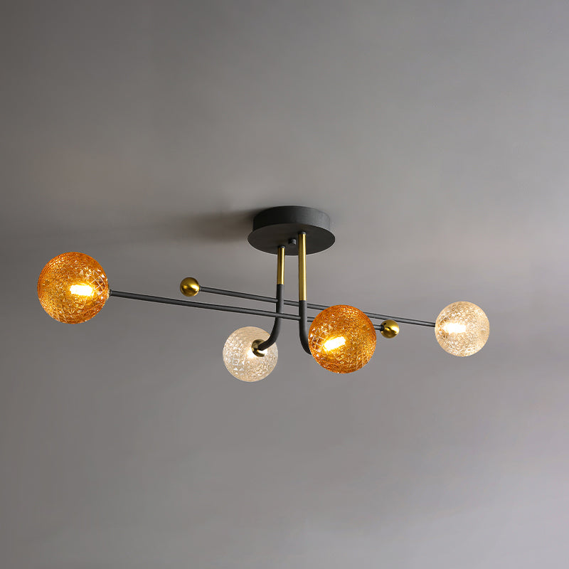 Glass Round Ceiling Light Fixture Modern Style Semi Flush Ceiling Light