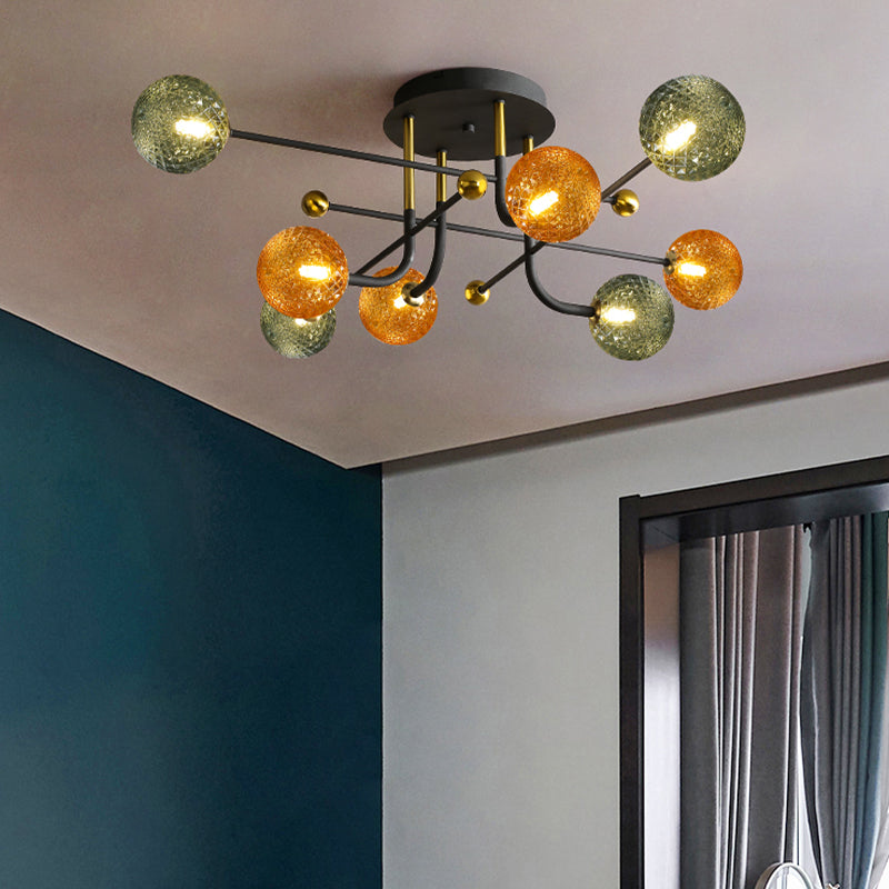 Glass Round Ceiling Light Fixture Modern Style Semi Flush Ceiling Light