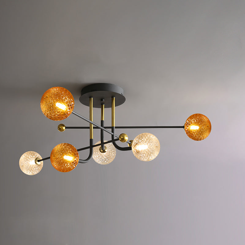 Glass Round Ceiling Light Fixture Modern Style Semi Flush Ceiling Light