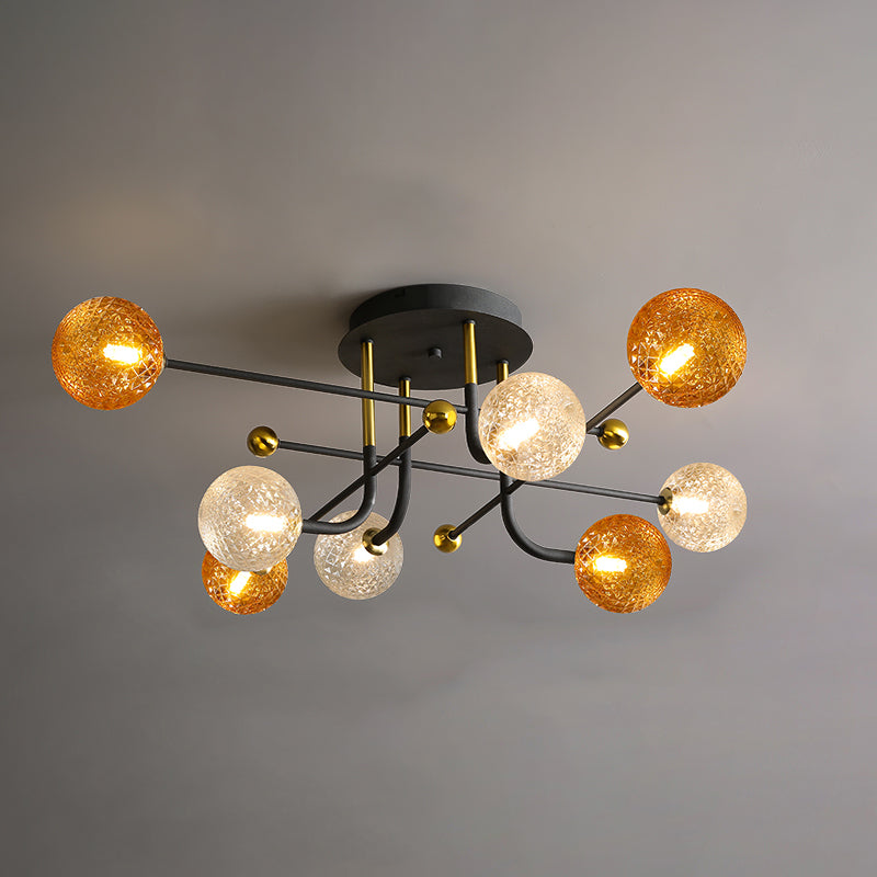 Glass Round Ceiling Light Fixture Modern Style Semi Flush Ceiling Light
