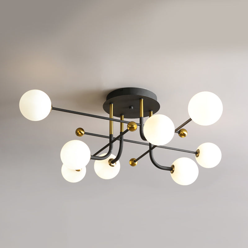 Glass Round Ceiling Light Fixture Modern Style Semi Flush Ceiling Light