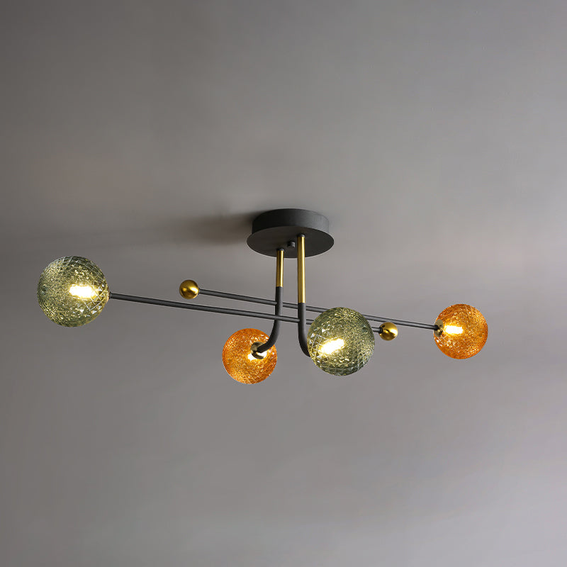 Glass Round Ceiling Light Fixture Modern Style Semi Flush Ceiling Light