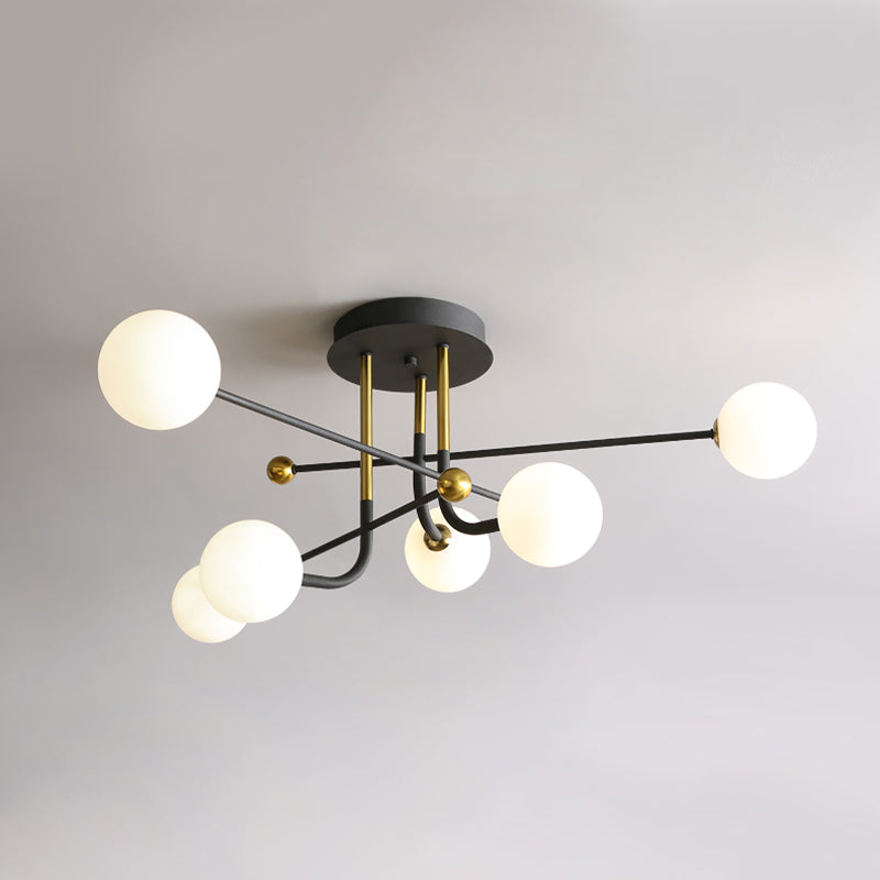 Glass Round Ceiling Light Fixture Modern Style Semi Flush Ceiling Light