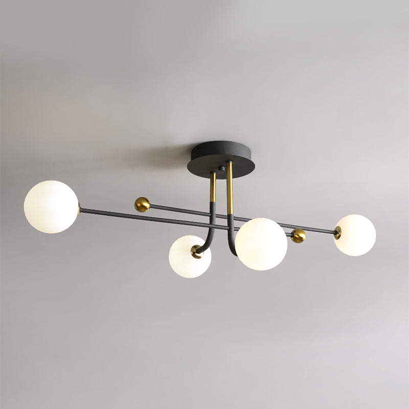 Glass Round Ceiling Light Fixture Modern Style Semi Flush Ceiling Light