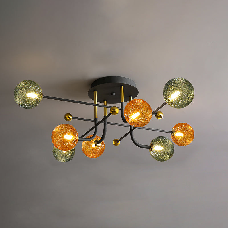 Glass Round Ceiling Light Fixture Modern Style Semi Flush Ceiling Light
