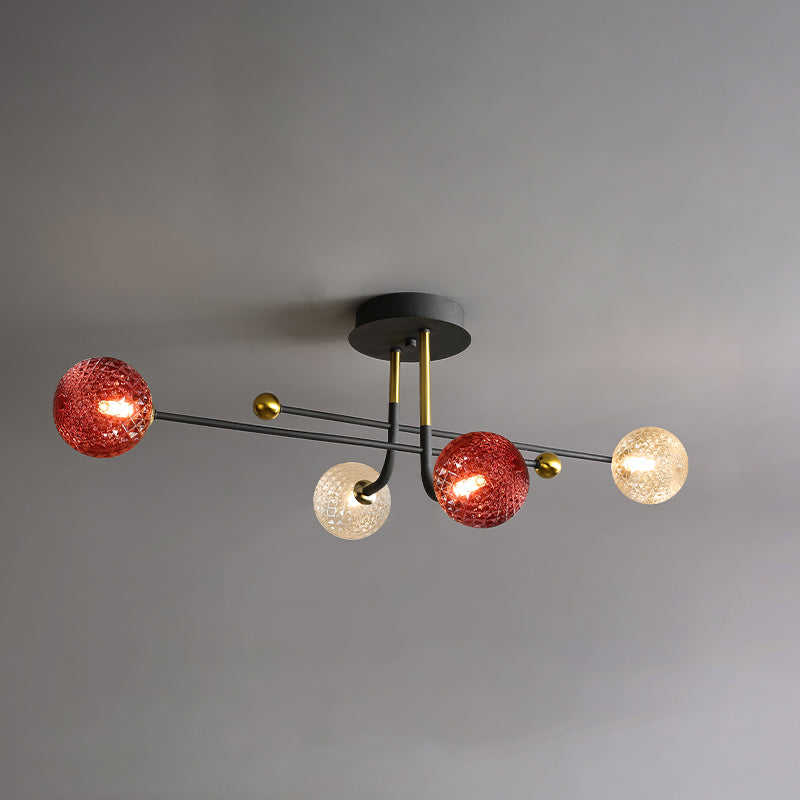 Glass Round Ceiling Light Fixture Modern Style Semi Flush Ceiling Light