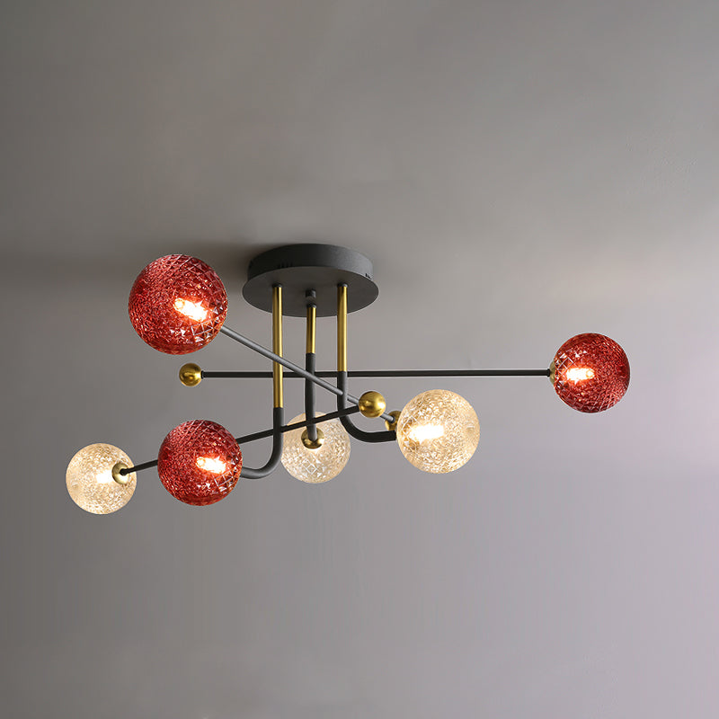 Glass Round Ceiling Light Fixture Modern Style Semi Flush Ceiling Light