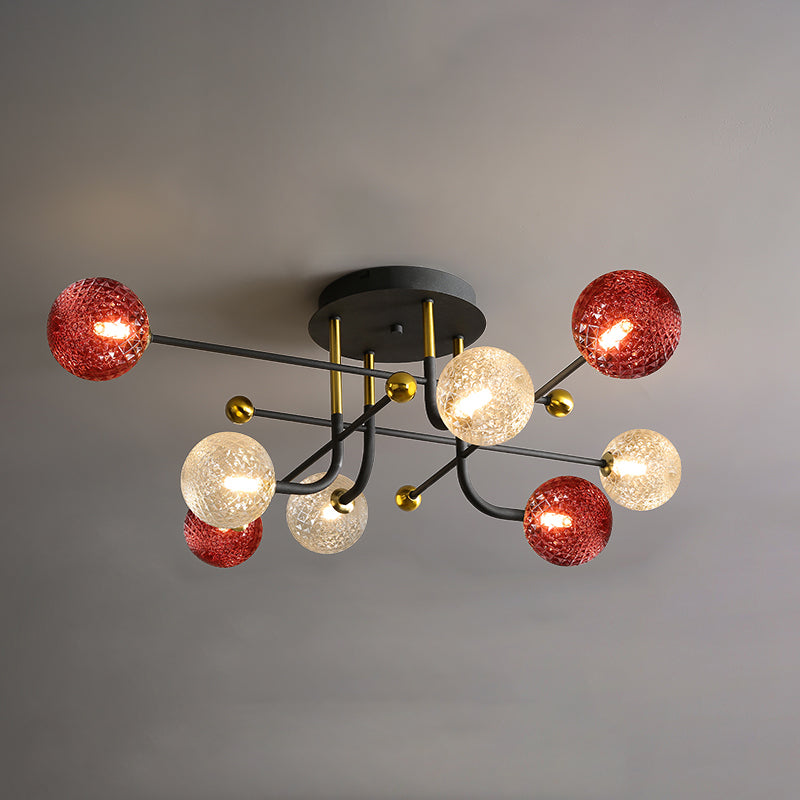 Glass Round Ceiling Light Fixture Modern Style Semi Flush Ceiling Light