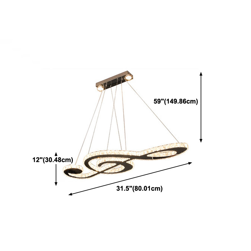 Contemporary Pendant Lights Note Shape Island Lights Crystal 3 Light for Kitchen Island