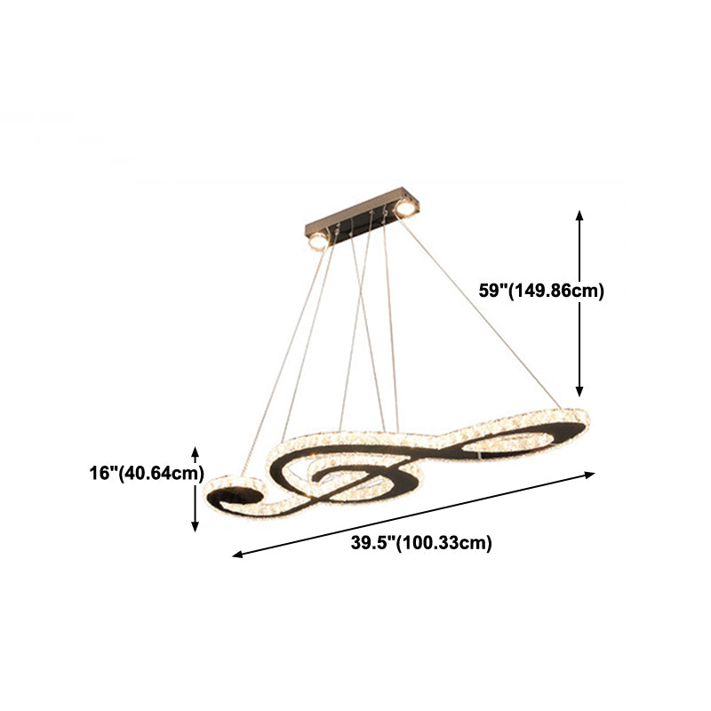 Contemporary Pendant Lights Note Shape Island Lights Crystal 3 Light for Kitchen Island