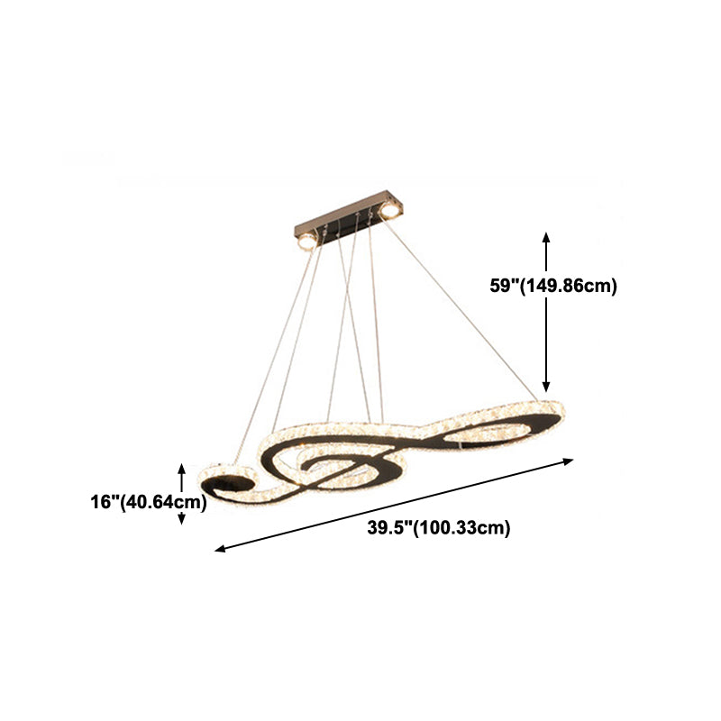 Contemporary Pendant Lights Note Shape Island Lamps Crystal 3 Light for Kitchen Island