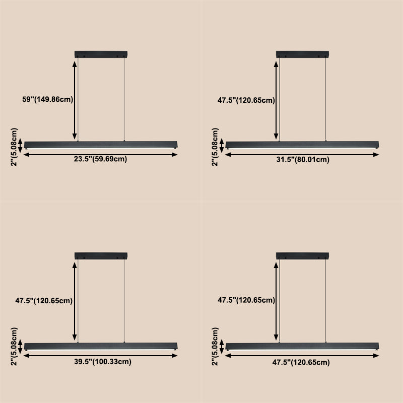 Black Metal Island Lighting Fixtures Modern 1-Light Linear Restaurant LED Suspension Lamp