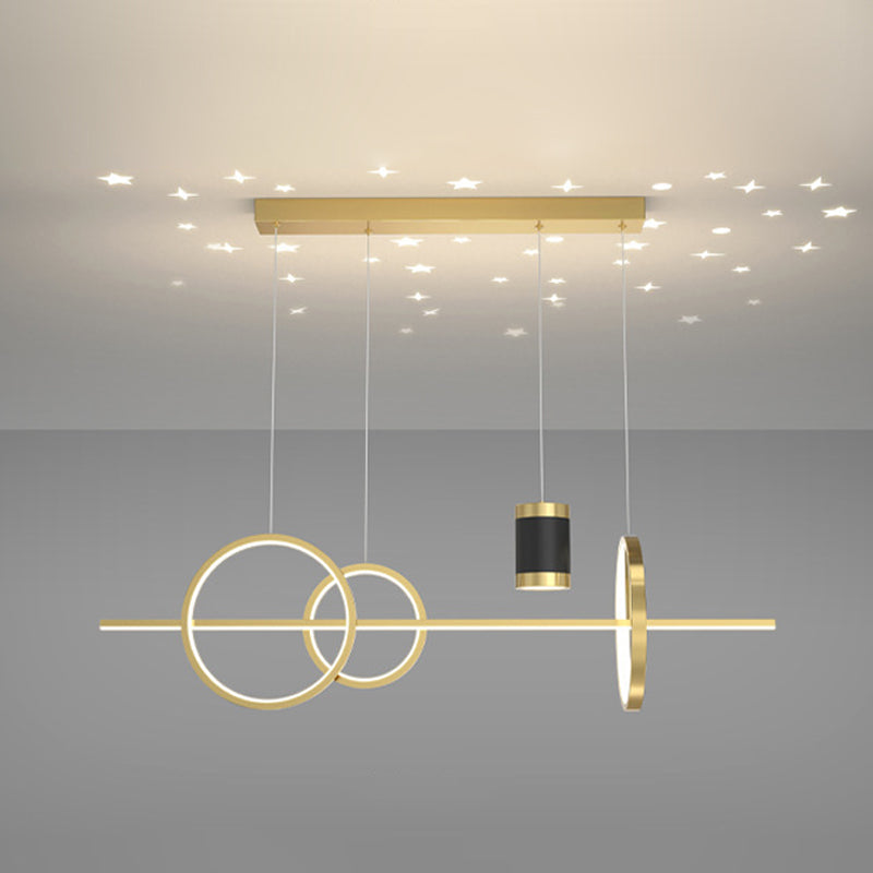 Modern Style Geometric Hanging Pendant Lights Metal 5 Light Pendant Light Fixtures