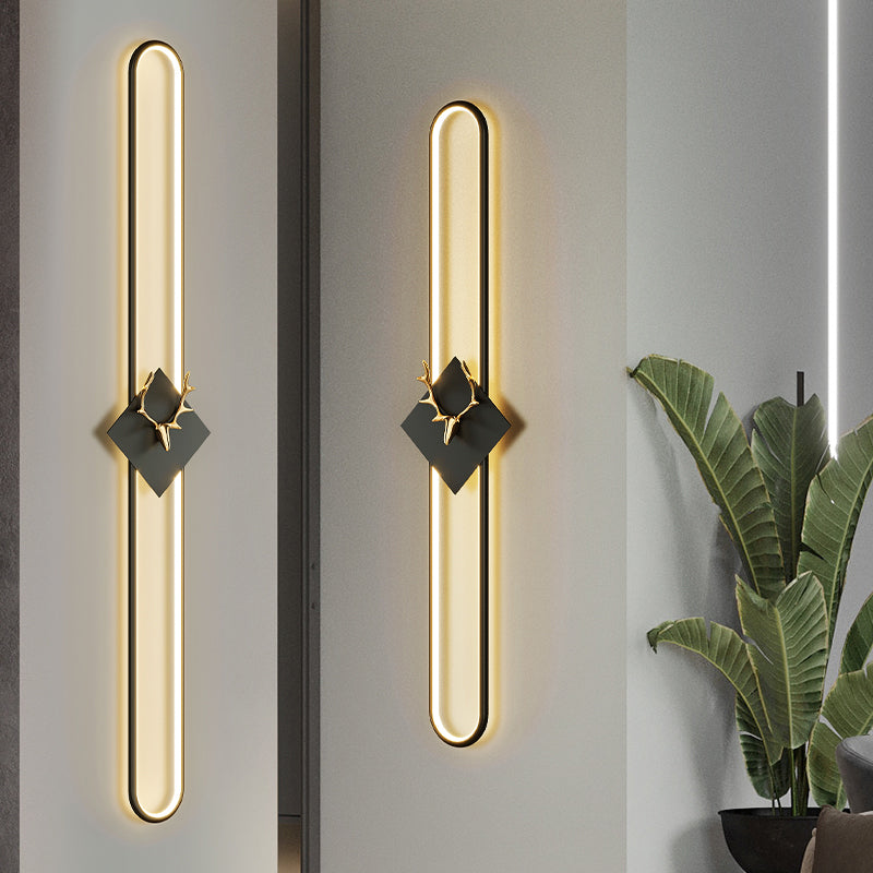 Metal Oval Wall Light Nordic Style LED Wall Sconce with Antlers for Living Room