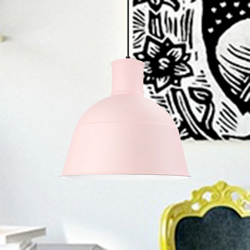 Dining Room Kindergarten Bowl Pendant Light Aluminum One-Light Macaron Loft Hanging Lamp