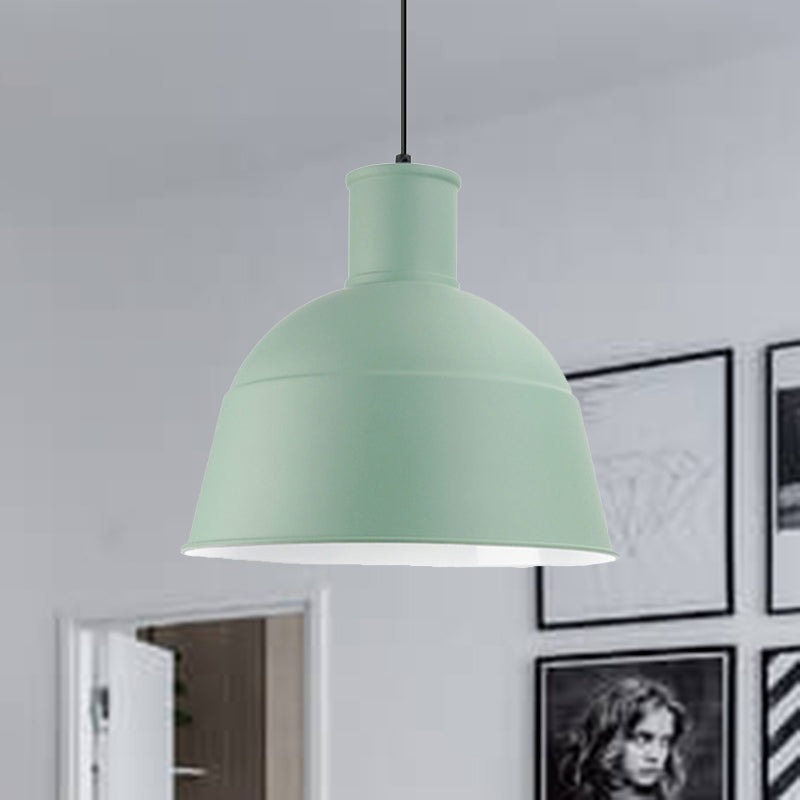 Dining Room Kindergarten Bowl Pendant Light Aluminum One-Light Macaron Loft Hanging Lamp