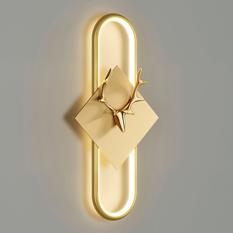 Metal Oval Wall Light Nordic Style LED Wall Sconce with Antlers for Living Room