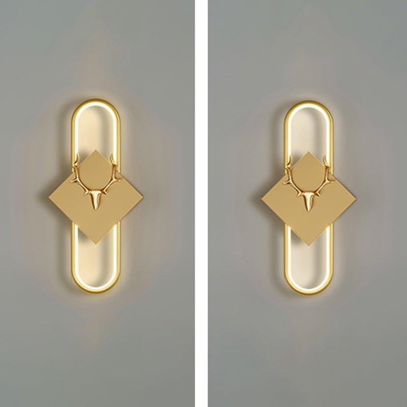 Metal Oval Wall Light Nordic Style LED Wall Sconce with Antlers for Living Room