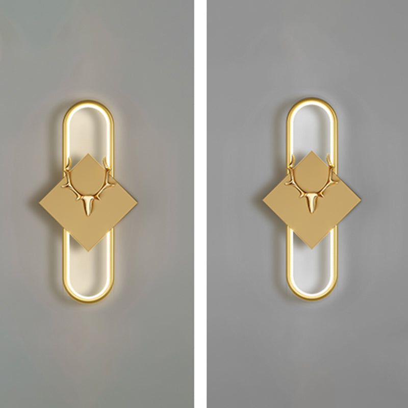 Metal Oval Wall Light Nordic Style LED Wall Sconce with Antlers for Living Room