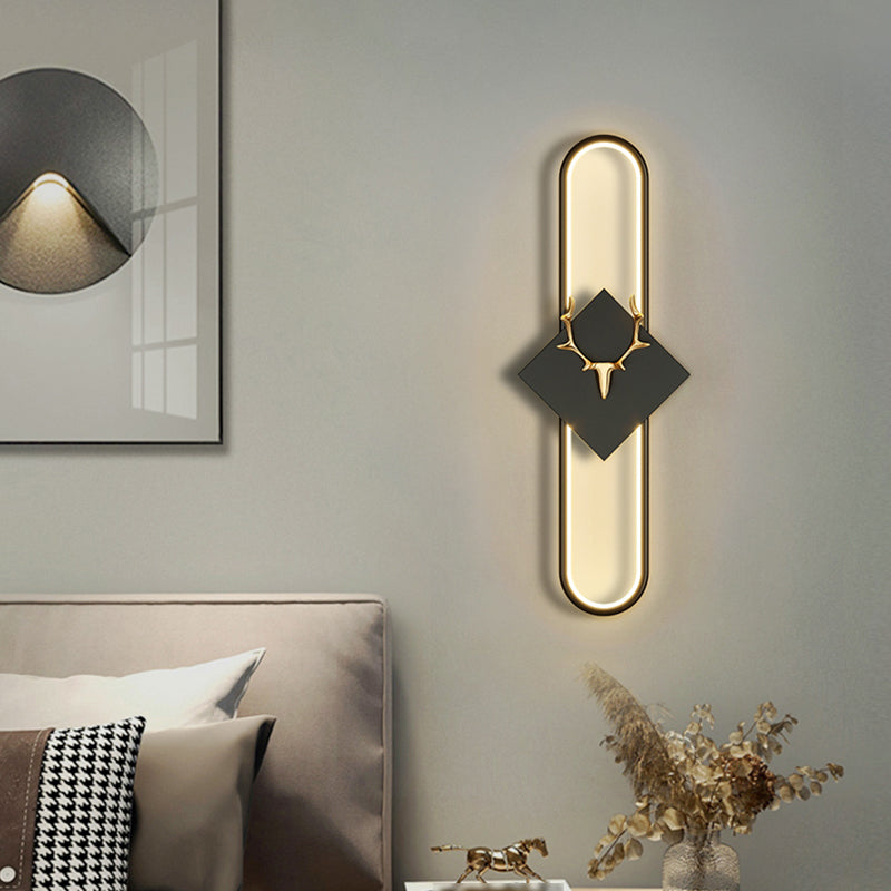 Metal Oval Wall Light Nordic Style LED Wall Sconce with Antlers for Living Room