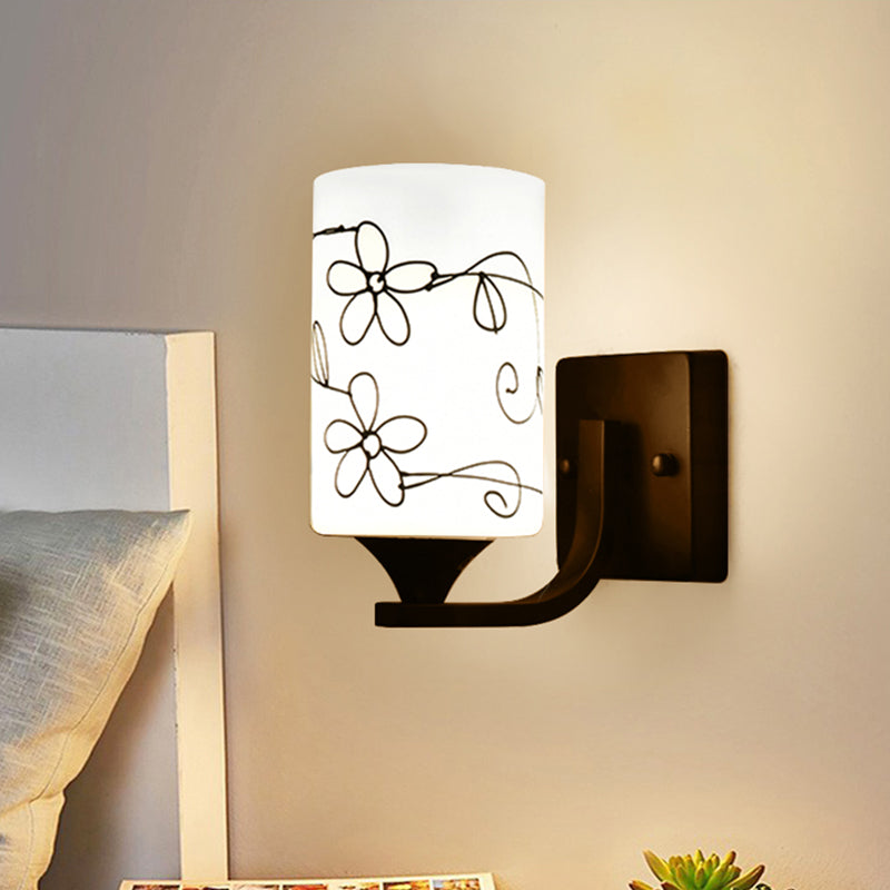 Metal Cylinder Shape Wall Light Nordic Style Wall Sconce with Glass for Living Room