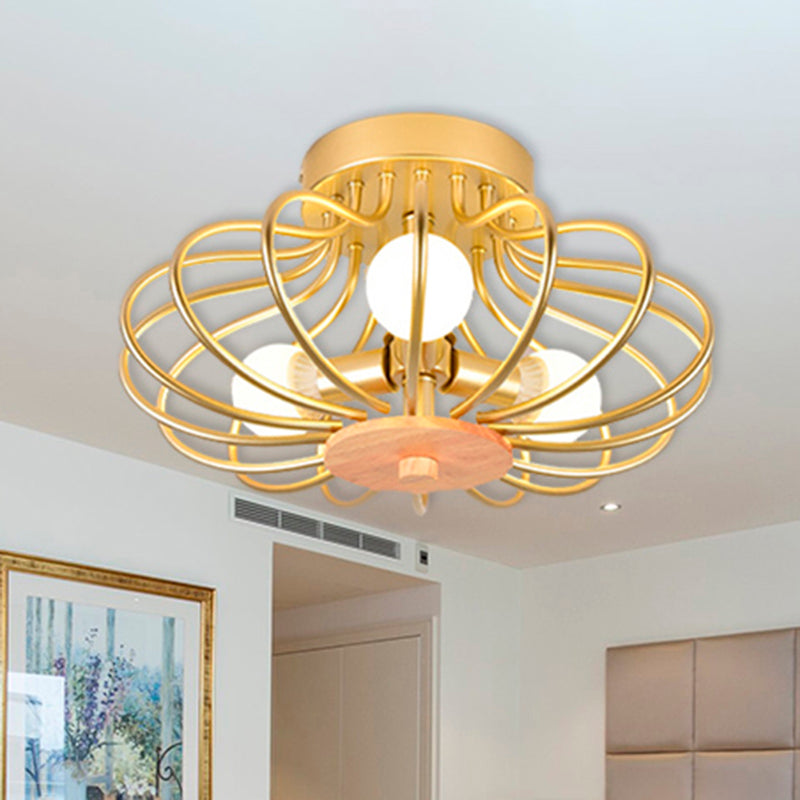 Luz de montaje de alambre de melón Luz de techo metálico contemporáneo en oro para corredor